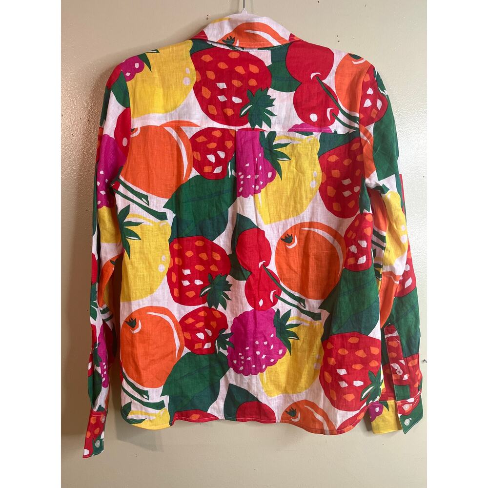 Boden Linen Strawberry Raspberry Fruit Print Button Down Shirt Size 4 NWT - Picture 5 of 13